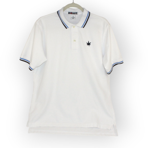 BOAST (M) Tipped Pique Polo White-Navy-Carolina Blue Cotton~Spandex Tennis - Picture 3 of 11